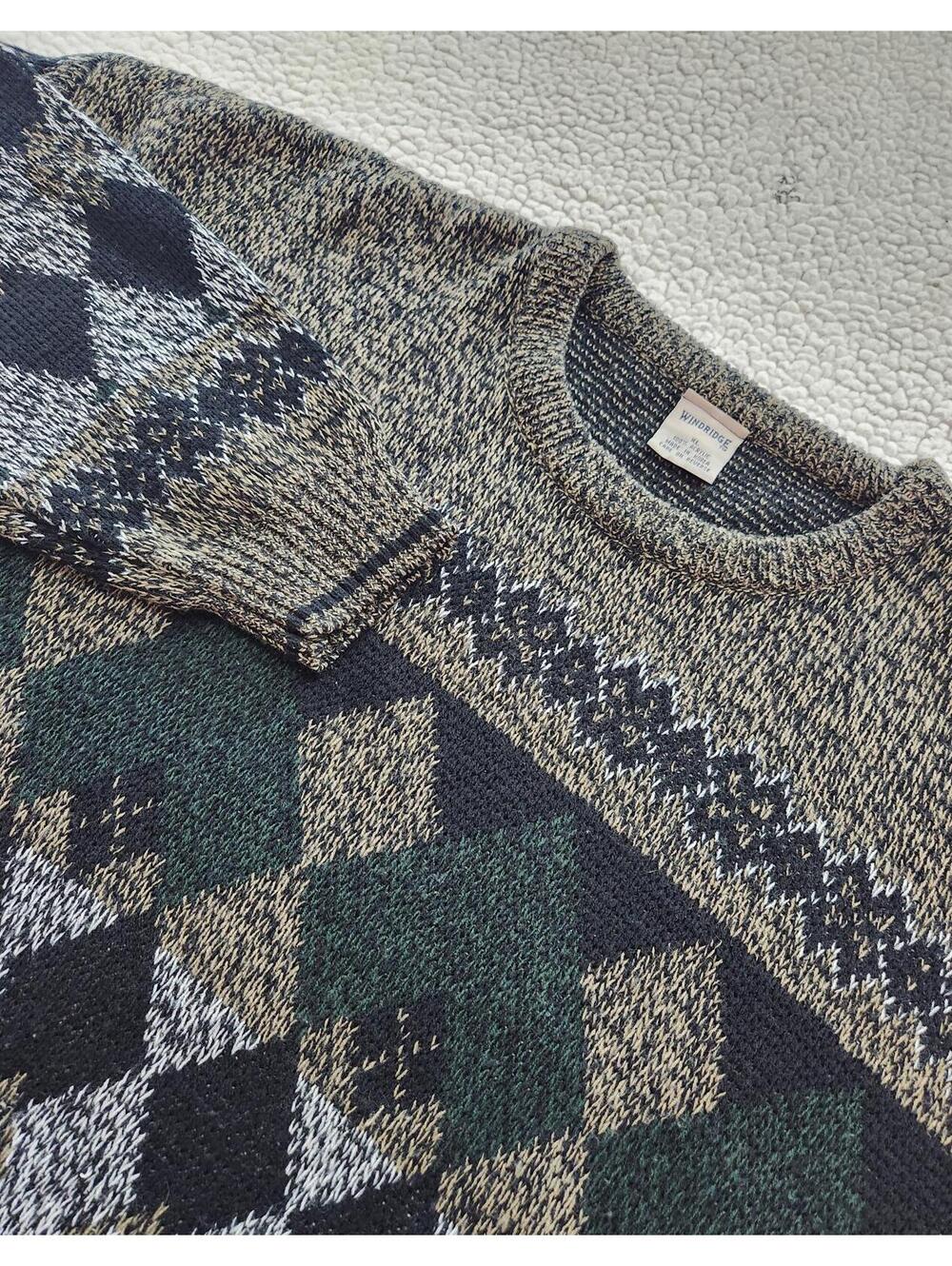 Vintage Windridge Knit Crewneck Sweater Grandpa Men's XL 90's Geometric pattern